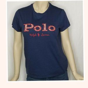 Polo Ralph Lauren Womens Navy Cotton Graphic Red Logo T-Shirt